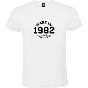 Wit T-Shirt met “Made in 1982 / 100% Original “ Afbeelding Zwart Size XS