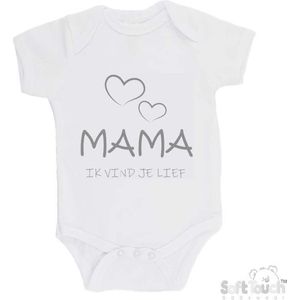100% katoenen Romper "Mama, ik vind je lief" Unisex Katoen Wit/grijs Maat 56/62