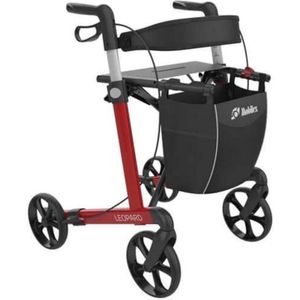 Mobilex Leopard - Lichtgewicht rollator - Comfort banden - Zithoogte 62 cm - Opvouwbaar - Inclusief tas, rugband en stokhouder - Rood