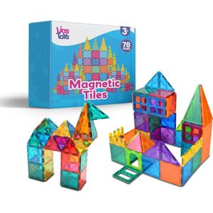 LiasToys® - Magnetic Tiles - Magnetisch Speelgoed – 78 stuks - Constructie speelgoed - Magnetische tegels - Montessori speelgoed - te combineren met bekende merken - Bouw je Magna wereld