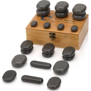 Hot Stone Massage Stenen - natuurlijke basaltstenen -  warmtehoudend - 22 stuks incl. opbergdoos - Gift set cadeau