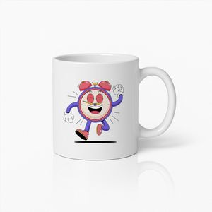 Vrolijke Wekker Cartoon Mok – Blije Ochtenden Koffiebeker voor Tijdsfanaten