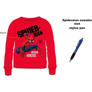 Spiderman - Marvel - Sweater - Sweatshirt - rood met Stylus Pen. Maat 98/104 cm - 3/4 jaar.