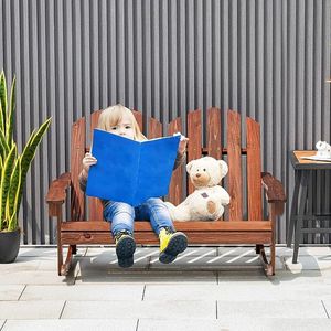 Adirondack kinderschommelstoel, 2-zits houten tuinstoel, schommelstoel, kindermeubilair voor balkon, tuin, tuin (bruin)