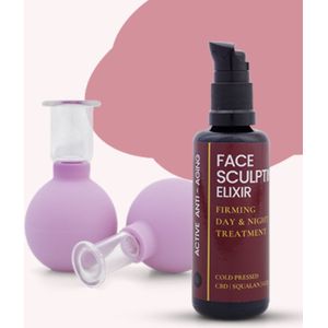 Gezicht cups + Olie Sculpting Elixir gezicht/ hals 2 stuks + professioneel thuis gebruik