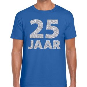 25 jaar zilver glitter verjaardag t-shirt blauw heren - verjaardag / jubileum shirts S