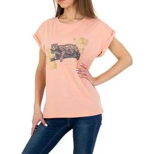 T-shirt getailleerd roze glitter luipaard 4XL/48