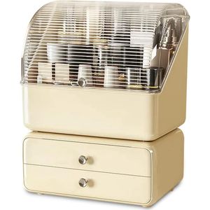 LifeStages® 180° draaibare draagbare make-up organizer Cosmetische doos Cosmetische opbergdoos met stofdichte deksel Lade Cosmetische schoonheidsorganizer met 2 laden - Geel A+B