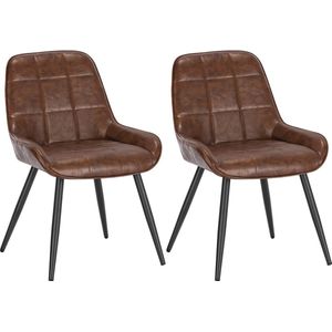 Set van 2 Stoelen - Luxe Eetkamerstoel - Eetkamerstoelen - 2 stoelen - Voor keuken of huiskamer - Moderne look - Geruit - Bruin - Kunstleer