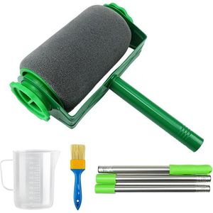 6-delige verfrollerset voor muren en plafonds - uitschuifbare kwastlade - roerder - druppelvrije Clean Cut Edger - multifunctionele schilderset - groen