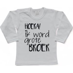 Shirt Aankondiging zwangerschap Ik word grote broer | lange mouw | wit/zwart | maat 98 zwangerschap aankondiging bekendmaking Baby big bro brother