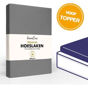 Loom One Premium Topper Hoeslaken – 97% Jersey Katoen / 3% Lycra – 140x200 cm – tot 12cm matrasdikte– 200 g/m² – voor Boxspring-Waterbed - Antraciet