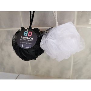 Set van 2  mesh sponzen  zwart en wit met stevig satijnen touw