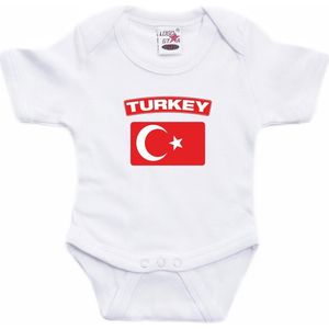 Turkey baby rompertje met vlag wit jongens en meisjes - Kraamcadeau - Babykleding - Turkije landen romper 80