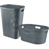 Curver Infinity Recycled Wasmand met deksel 60L + Wasmand 40L - Antraciet