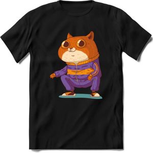 Casual kat T-Shirt Grappig | Dieren katten Kleding Kado Heren / Dames | Animal Skateboard Cadeau shirt - Zwart - XL