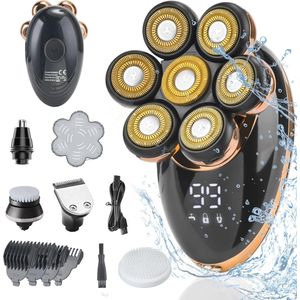Professioneel scheerapparaat voor heren - Glad scheren met 7 roterende scheerkoppen, geschikt voor baard en neushaar, nat en droog gebruik