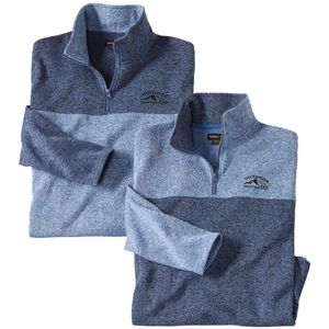 ATLAS FOR MEN - Molton Sweatshirt - Lichtblauw - Pullover Heren Met Halve Rits