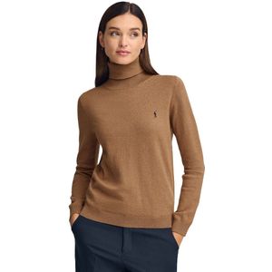 Gemêleerd camelkleurige coltrui van wolmix met geborduurd Rigby Go-logo