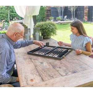 Backgammon Piping Groot 18 - Bruin/Ivoor | Leeftijd: 18+ | Aantal spelers: 2 | Afmetingen: 45,5 x 30,5 x 6 cm