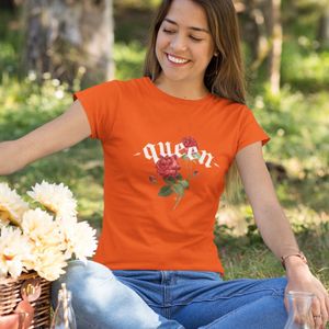 Oranje Koningsdag T-shirt - MAAT S - Dames Pasvorm - Queen Rose Dagger