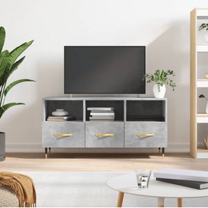 The Living Store TV-Meubel Betongrijs - 102 x 36 x 50 cm - Stevig - Ruime opbergruimte - Decoratief - IJzeren poten - Montage vereist