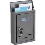 Relaxdays wandbrievenbus - met naambordje - metaal - slot - 2 sleutels - 26,5 x 19 x 6,5 cm - grijs
