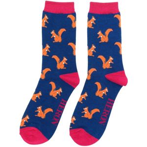 Mr Heron - Bamboe sokken heren eekhoorns - navy - dieren - dierenprint - leuke sokken - grappige sokken - cadeautje