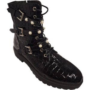 LUCKYSHOES-CROCODILELOOK-PEARLS-3 RIEMEN MET GESP-PROFIELZOOL-39