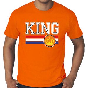 Grote maten Koningsdag t-shirt King met Nederlandse vlag - oranje - heren - koningsdag outfit / shirts XXXL