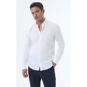 Jimmy Sanders - Basic Overhemd - Wit - Linnen Katoen Blend