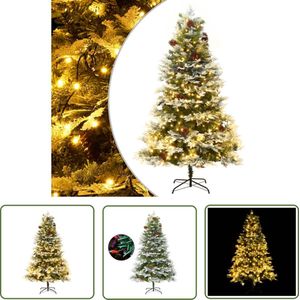 The Living Store Kerstboom met LED en dennenappels 225 cm PVC en PE groen - Kerstboom - Kerstdecoratie - Pvc Kerstboom - Pe Kerstboom - Led Kerstboom