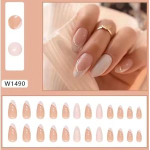 Set van 24 kunstnagels Pink Silver Line