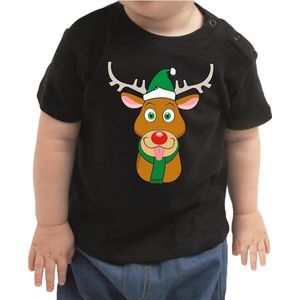 Kerst shirt / t-shirt zwart - Rudolf het rendier voor peuters / kinderen - jongen / meisje 86