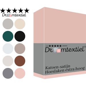 Droomtextiel Katoen - Satijnen Hoeslaken Oud Roze Tweepersoons - 140x200 cm - Hoogwaardige Kwaliteit - Super Zacht - Hoge Hoek -