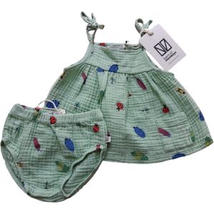 jurk met bijpassend broekje maat 6/9 maanden 100% organisch katoen mint