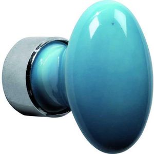 Meubelknop ovaal porselein 33mm glans nikkel/turquoise