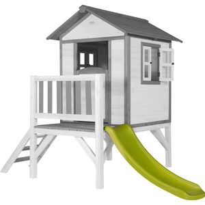 AXI Beach Lodge XL Speelhuis in Wit - Met Verdieping en Limoen Groene Glijbaan - Speelhuisje voor de tuin / buiten - FSC hout - Speeltoestel voor kinderen