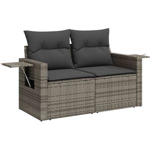 vidaXL - Tuinbank - 2-zits - met - kussens - poly - rattan - grijs