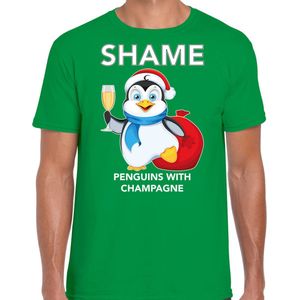 Pinguin Kerstshirt / Kerst t-shirt Shame penguins with champagne groen voor heren - Kerstkleding / Christmas outfit XXL