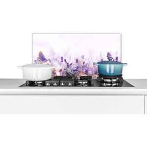 Spatscherm keuken 70x30 cm - Kookplaat achterwand Lavendel - Vlinder - Paars - Bloemen - Natuur - Muurbeschermer - Spatwand fornuis - Hoogwaardig aluminium