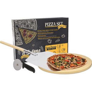 IMPAQT Pizza set - Extra dikkePizzasteen,  luxe pizzaschep en pizzasnijder