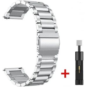 DrPhone ELITE - 22MM Metalen RVS Horlogeband - Perfecte Pasvorm - Inclusief aanpaskit - Universeel - Zilver