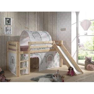 LUCEVI - Pino Halfhoogslaper + Ladder + Glijbaan + Birdy Gordijntjes + Birdy Tunnel - Bruinx200 cm
