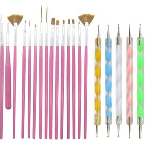LOUZIR Luxe 20 delige Roze nail art set - set van 15  Penselen -set van 5 dotting tools