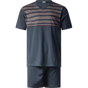 Gentlemen - heren shortama 114285 - heren pyjama kort - 100% katoen - V-hals - donkerblauw met rood - maat M