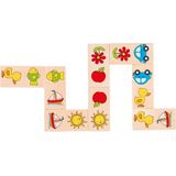 Goki Dominó Unisex kinderen - 28 houten dominostenen met kleurrijke illustraties - Familiespel