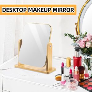 Cosmetische spiegel, 360 graden draaibaar, staande houten tafelspiegel, vrijstaande make-upspiegel voor kaptafel, badkamer, slaapkamer (22 x 17 cm)