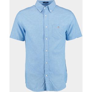 SINGLES DAY! Gant - Short Sleeve Overhemd Linnen Lichtblauw - Heren - Maat XL - Regular-fit