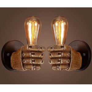 2x Vuist wandlamp links en rechts | Vintage industrieel hand retro wandlamp | E27 Edison fitting | Geschikt voor gang, keuken, slaapkamer, | Muurverlichting | Retro decoratie | Muurdecoratie | Horeca verlichting